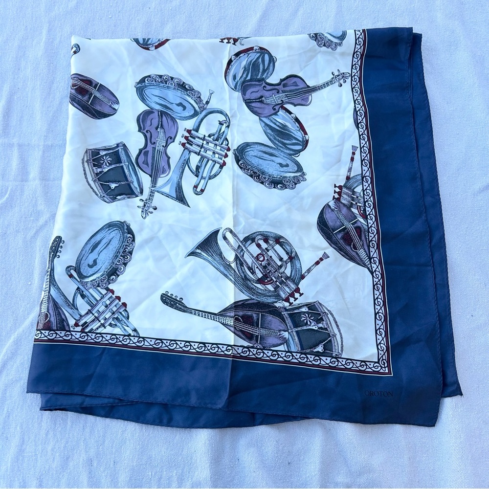 Oroton 100% Silk Musical Instruments Scarf, Violin Tuba Folk Musician Gift